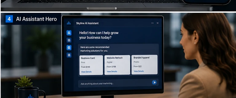 Skyline AI Assistant recommending marketing packages for a business owner