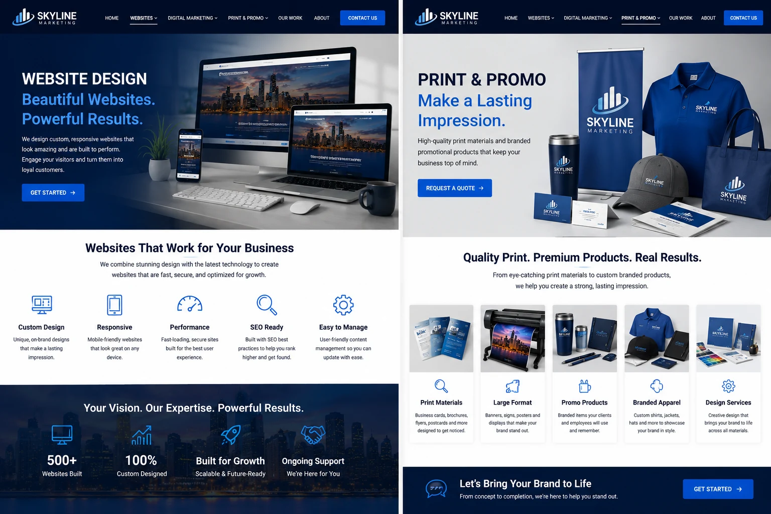 Custom website, print, and promotional product design presentation